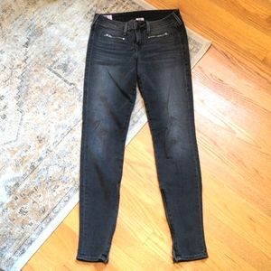 True Religion black rinse jeans with zip detail